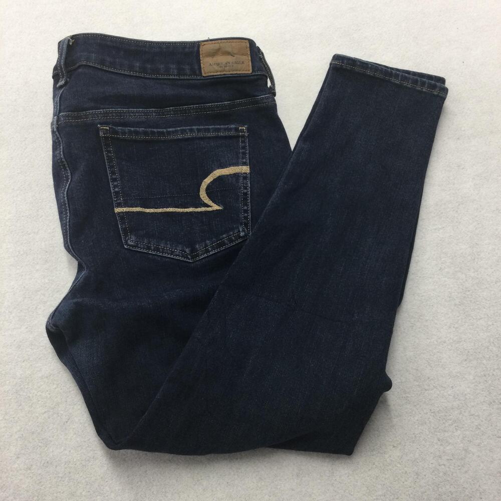 American Eagle Outfitters Skinny Jeans Womens 12 Blue Dark Wash Super Stretch